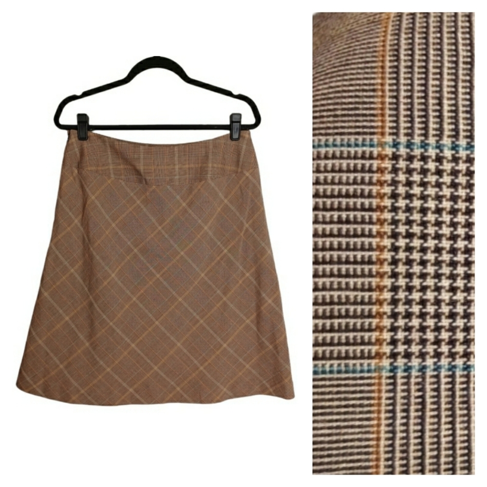 APOSTROPHE Brown Tan Plaid Print A Line Preppy Skirt 10P Medium